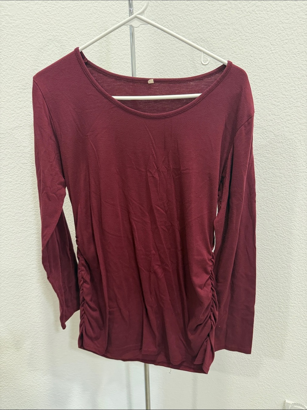 Women’s Long Sleeve Scoop Neck Top in Burgundy - maternity